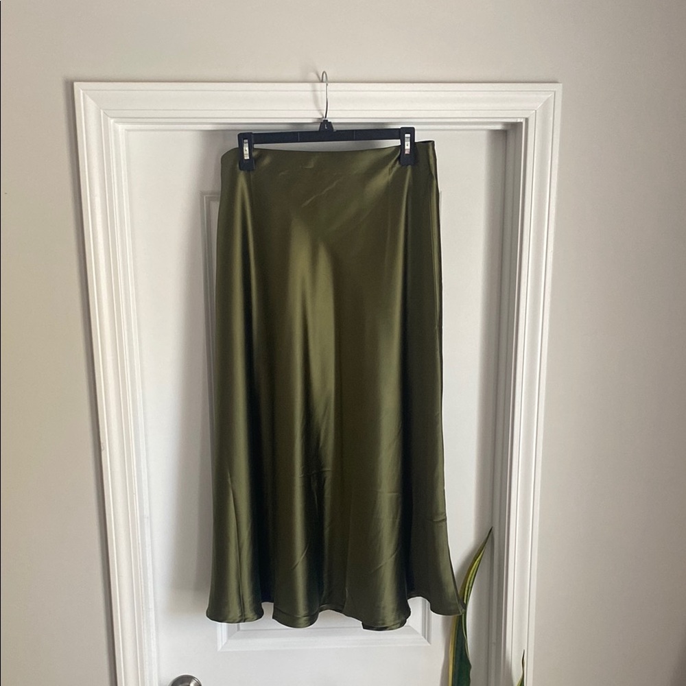 Green A-Line Midi Skirt